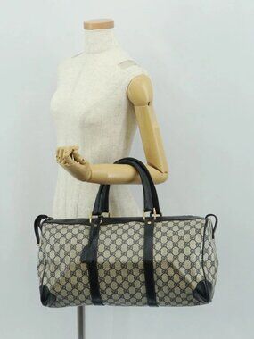 GUCCI GG Supreme Boston Bag PVC Navy Gold Auth gh1530